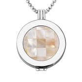 Quiges - Munthouder met Ketting en Munt 33mm Blokjes Beige - Zilverkleurig - ERHS782