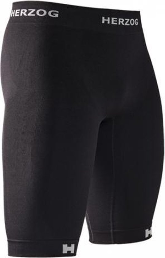 Zwarte Herzog compressieshort met logo op de tailleband en zoom.