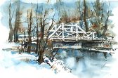 DP® Diamond Painting pakket volwassenen - Afbeelding: Aquarel winterse brug - 50 x 75 cm volledige bedekking, vierkante steentjes - 100% Nederlandse productie! - Cat.: Winter