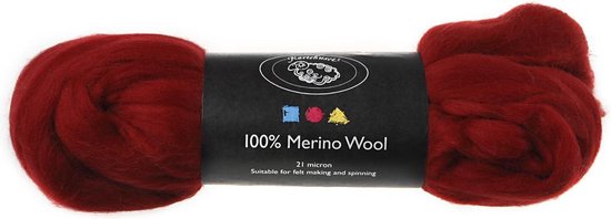 Merino wol, 21 micron, dark red, Zuid-Afrika, 100 gr - Creotime