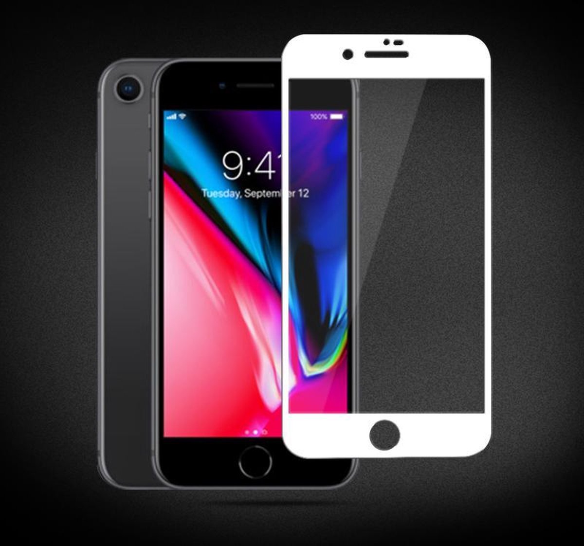 Screenprotector iphone 7 - Screenprotector iphone 8 - Stone Glass - Tempered Glas Edge To Edge - Wit
