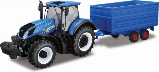 Bburago NEW HOLLAND T7HD TRACTOR+ TRAILER 1:32 blauw