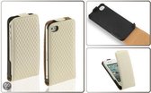 Lelycase Premium Flip Style Case Lederen Hoesje Aplle iPhone 4 4S Diamant Design Wit