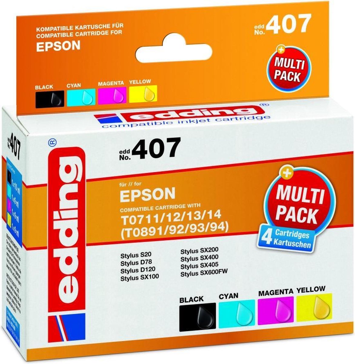 Edding Cartridge vervangt Epson T0711/T0712/T0713/T0714 Mult