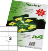 Rillprint Etiketten - type 89149 - Afmeting 105 x 57 mm - 10 op een vel A4 - 100 vel per pak - 1000 etiketten - Geschikt voor Kopieermachines, Laser en Inkjet -printers