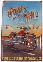 Wandbord - Born To Be Wild Vintage Custom Motorcycles - 20x30cm