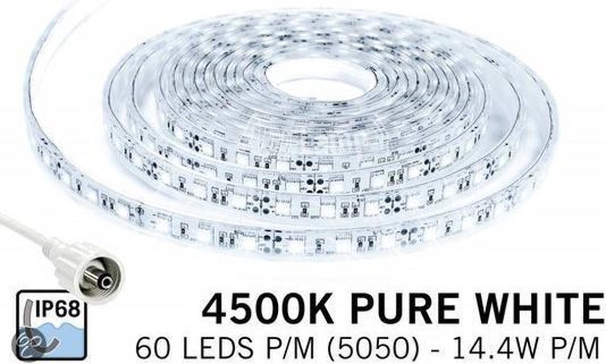 Voorschrijven bijtend zondaar Waterdichte LED strip Puur Wit (IP68) met 300 LEDs 12V, 5 meter | bol.com