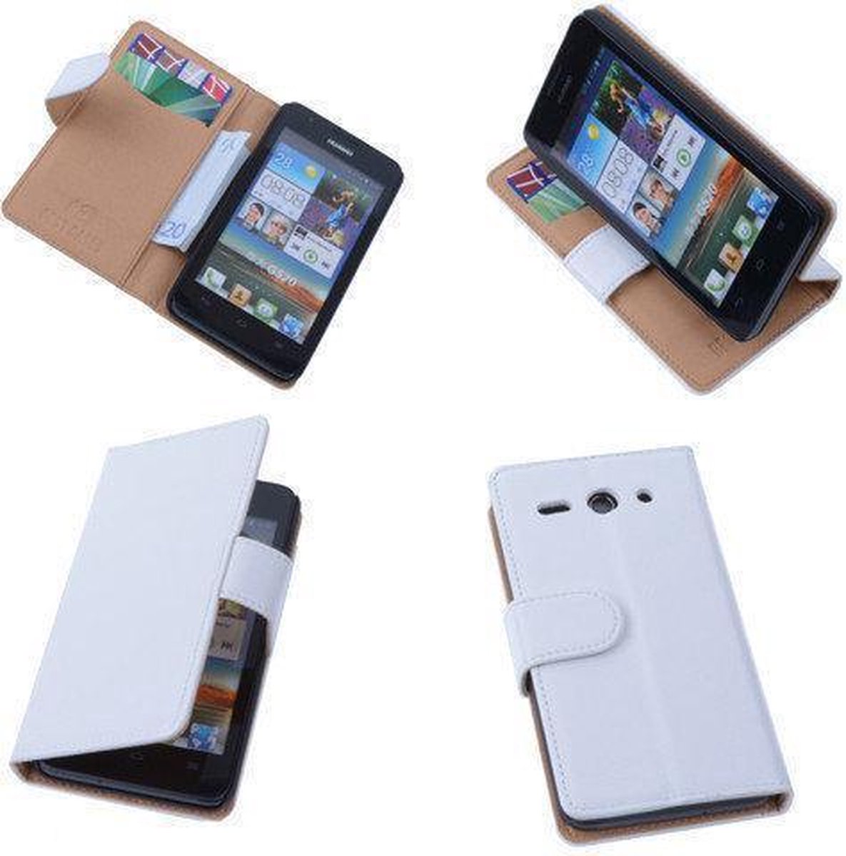 PU Leder Wit Hoesje Huawei Ascend Y330 Book/Wallet Case/Cover