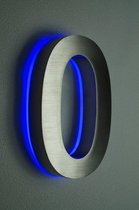 Huisnummer met LED verlichting van RVS | Hoogte 20cm Nummer 0 incl. 12 Volt DC netvoeding