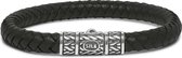 SILK Jewellery - Zilveren Armband - Roots - 156BLK.21 - zwart leer - Maat 21