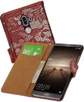 Lace Bookstyle Wallet Case Hoesjes Geschikt voor Huawei Mate 9 Rood