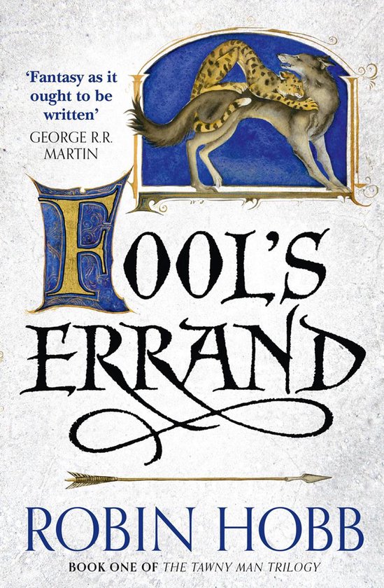 Boekomslag met de titel 'Fool's Errand' en een illustratie van twee dieren die vechten.