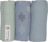 Lodger Hydrofiele doeken - Swaddler - Empire Knot - Blauw print - 3 stuks