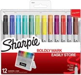 Sharpie Ultra Fine Point Original Colors set van 12 in Plastic Box