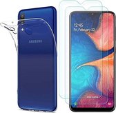 Samsung Galaxy A30 Silicone Transparant Hoesje Doorzichtig + 2  Glas screenProtector