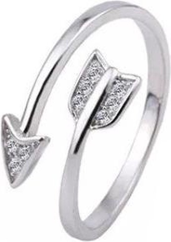 24/7 Jewelry Collection Pijl Ring Diamantjes Verstelbaar - Verstelbare Ring - Zilverkleurig