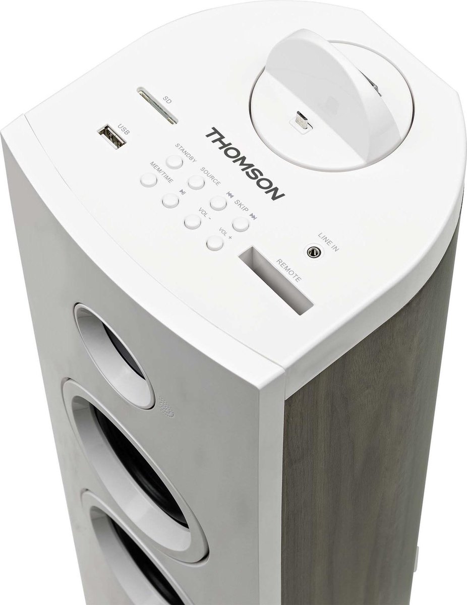 Tour De Son Thomson Ds121cd - 60w, Multimedia Bluetooth, Lecteur Cd Telecommande Aux Radio Fm Bois Blanc Jeu De Lumiere Led