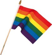 Gay pride rainbow flag on stick large