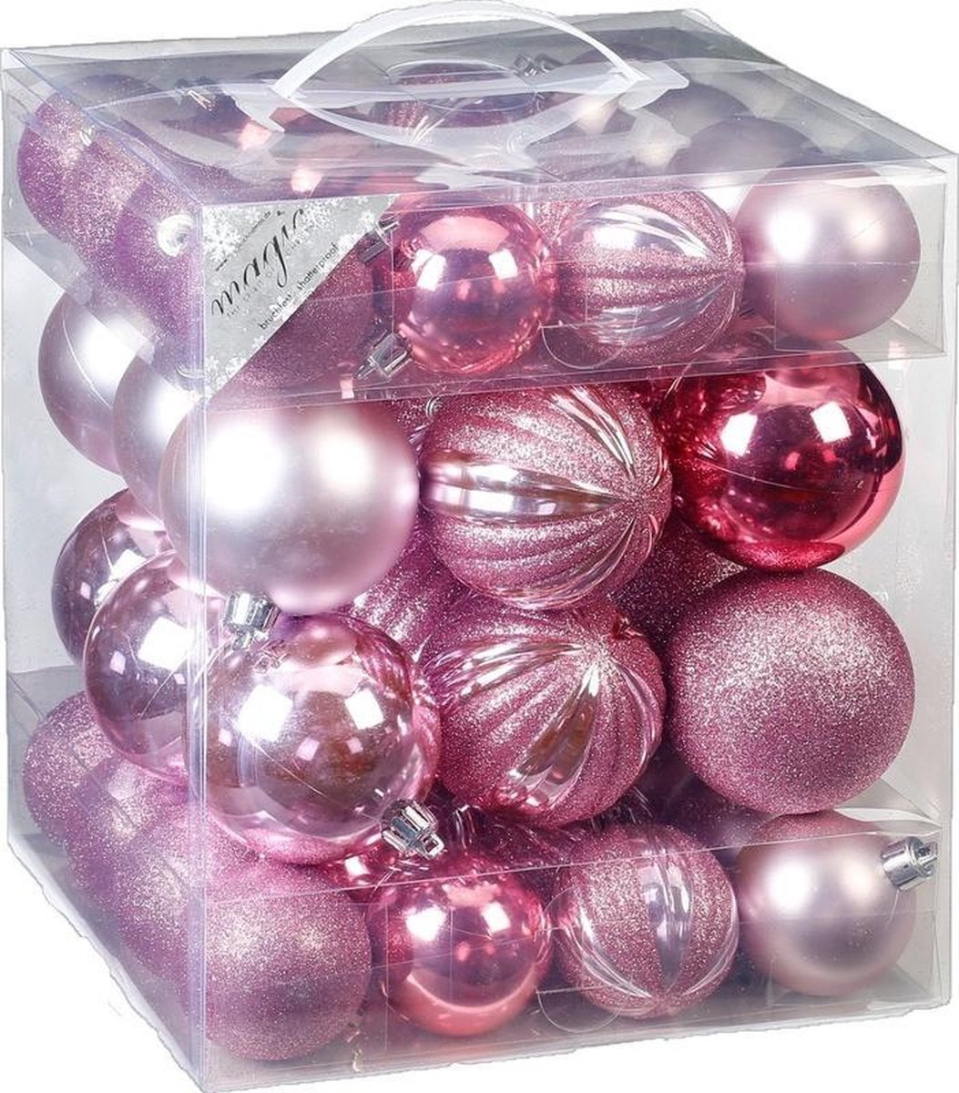50x Mix roze kunststof kerstballen 6 cm mat/glans Kerstboomversiering roze | bol.com