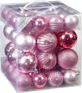 50x Mix roze kunststof kerstballen 6 cm mat/glans - Kerstboomversiering roze