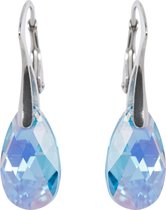 DBD - Zilveren Oorbellen - Druppel - Swarovski Kristal Elements - Aquamarijn Blauw - 16MM - Anti Allergisch