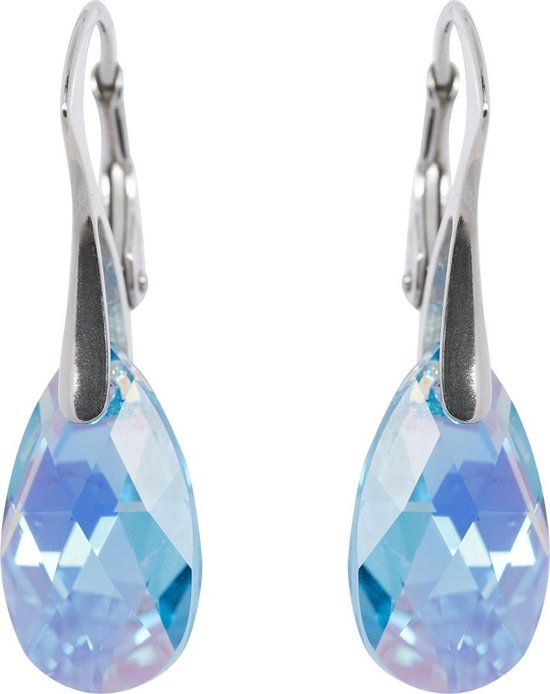 DBD - Zilveren Oorbellen - Druppel - Swarovski Kristal Elements - Aquamarijn Blauw - 16MM - Anti Allergisch