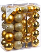 47x Gouden kunststof kerstballen 4-6 cm mat/glans met piek - mat/glans - Kerstboomversiering goud