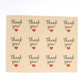 Ronde Thank you stickers met rood hartje - 120 stuks
