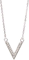 Dielay - Ketting V met Zirkonia’s - 925 Sterling Zilver - Lengte verstelbaar 40-45 cm