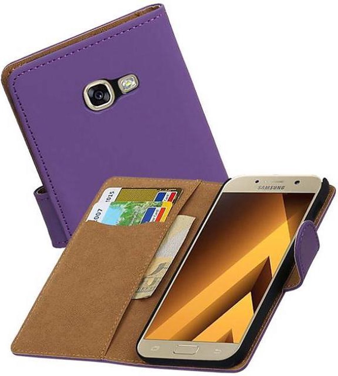 Effen Bookstyle Hoes Geschikt voor Samsung Galaxy A3 (2016) A310F Paars
