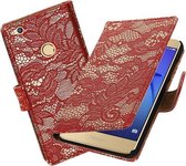 BestCases.nl Rood Lace booktype wallet cover hoesje voor Huawei P8 Lite 2017