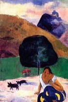 Landscape with Black Pigs and a Crouching Tahitian  by Paul Gauguin - 1891