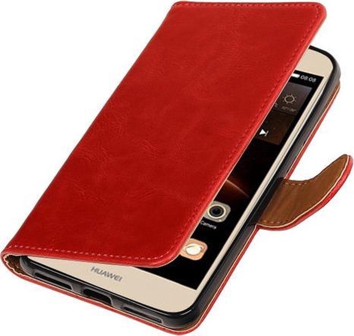 Rood Pull-Up PU booktype wallet hoesje voor Huawei Y6 II Compact
