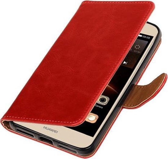 Veranderlijk Verdorde Kwijting Rood Pull-Up PU booktype wallet hoesje voor Huawei Y6 II Compact | bol.com