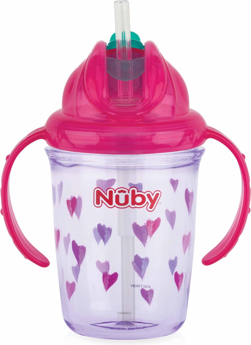 Goedkoopste Nûby - Flip-It Antilekbeker met Handvatten uit Tritan™ - Roze - 240ml - 12m