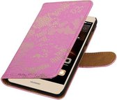 Roze Lace booktype wallet cover hoesje voor Huawei Y6 II Compact