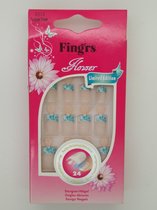 Fing'rs  24 design nagels met zelfplakkende plaatjes FLOWER limited Edition  Turqoise Flower