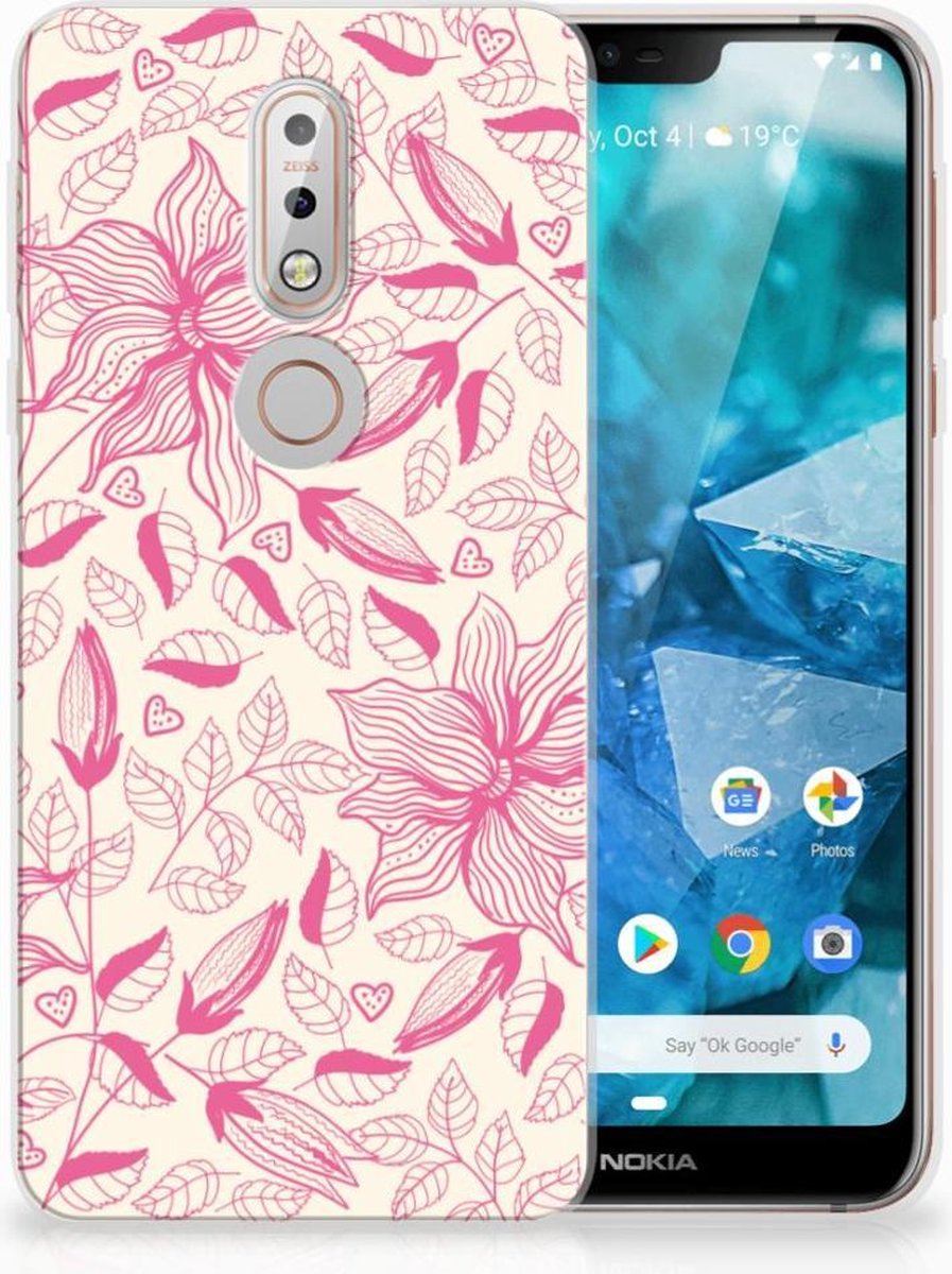 Nokia 7.1 TPU Case Pink Flowers