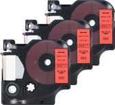 3x D1 standaard labels Dymo 45017 Zwart op rood / 12mm x 7m / Compatibele met Dymo LabelManager 450D