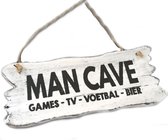 Houten Tekstplank / Tekstbord 12x30cm "Man Cave....." - Kleur Antique White