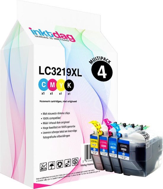 Inktdag inktcartridges voor Brother LC3219XL / LC3217/LC-3219/LC3219, multipack van 4 kleuren (1*BK, C, M en Y) Brother MFC-J5330 DW, J5730DW, J5930DW, J6530DW, J6535DW, J6930DW, J6935DW