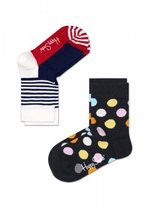 Happy Socks Kids 2-Pack Big Dots & Stripes - Zwart -  Maat 4-6 jaar