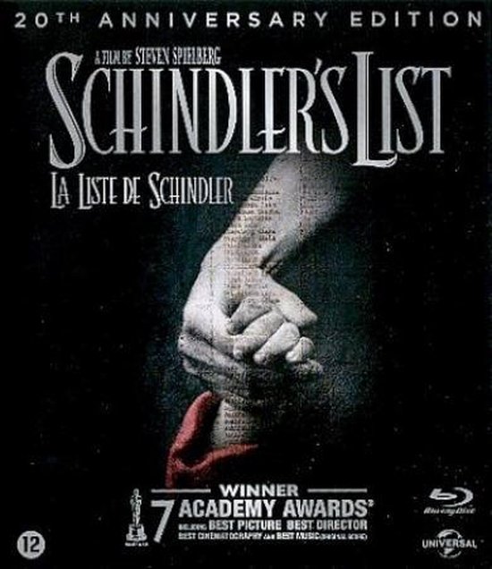 Schindler's List 20th Anniversary Edition Blu-ray hoes, met handen die een lijst vasthouden.