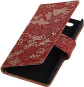 Sony Xperia Z4 Compact Lace Kant Bookstyle Wallet Hoesje Rood - Cover Case Hoes