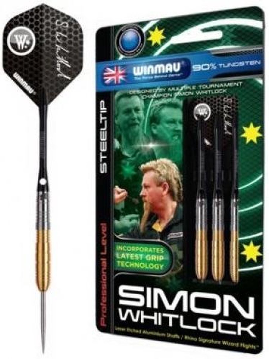 Winmau Kampioenen - Simon Whitlock 2: 24g Wolfraam Steeltip Darts Set met Vluchten en Schachten (Stengels
