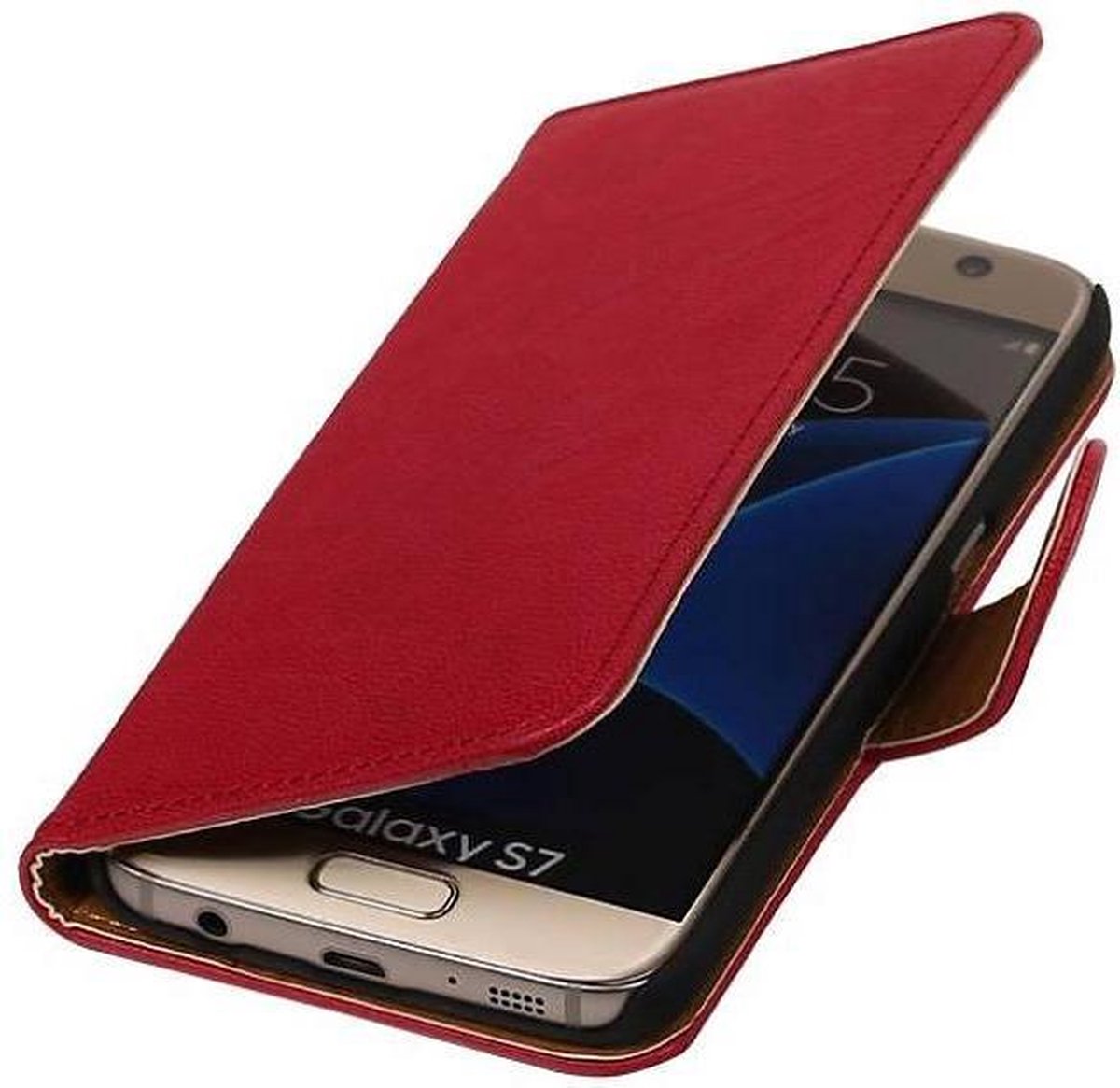 Washed Leer Bookstyle Hoesje - Geschikt voor Samsung Galaxy S7 G930F Roze
