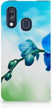 Geschikt voor Samsung Galaxy A40 Standcase Hoesje Design Orchidee Blauw