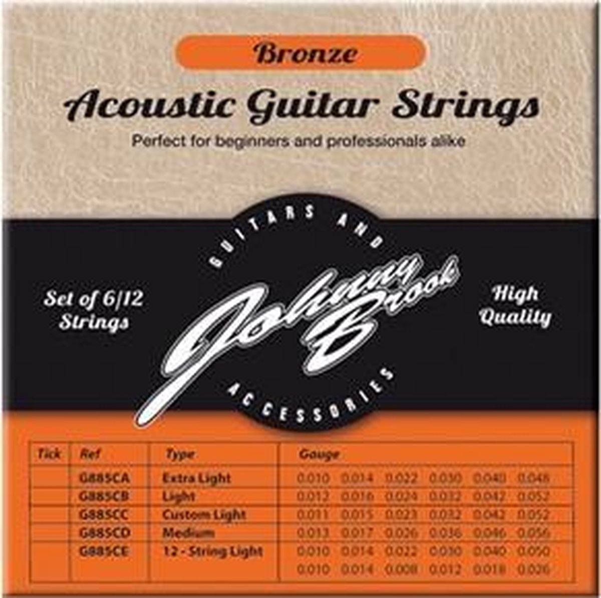 Set van 6 Bronzen Akoestische Gitaar Snaren