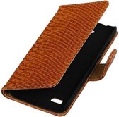 Snake Bookstyle Wallet Case Hoesje - Geschikt voor Huawei Ascend Y560 / Y5 Bruin
