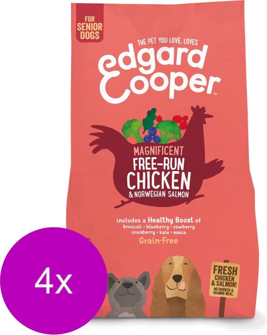 Edgard & Cooper Free-Run Chicken Senior Kip&Zalm&Broccoli - Hondenvoer - 4 x 2.5 kg Graanvrij